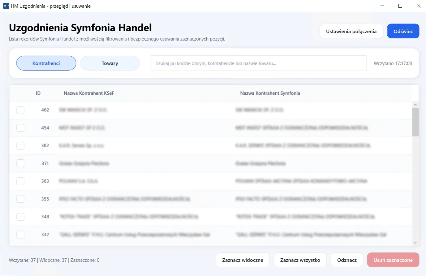Screenshot managera uzgodnień Symfonia Handel