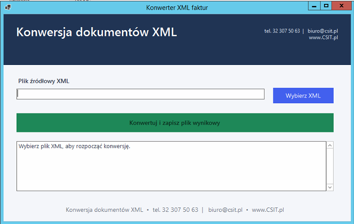 Screenshot konwertera XML dla Małej Księgowości
