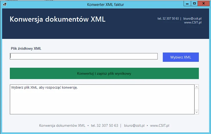 Screenshot konwertera XML dla Małej Księgowości